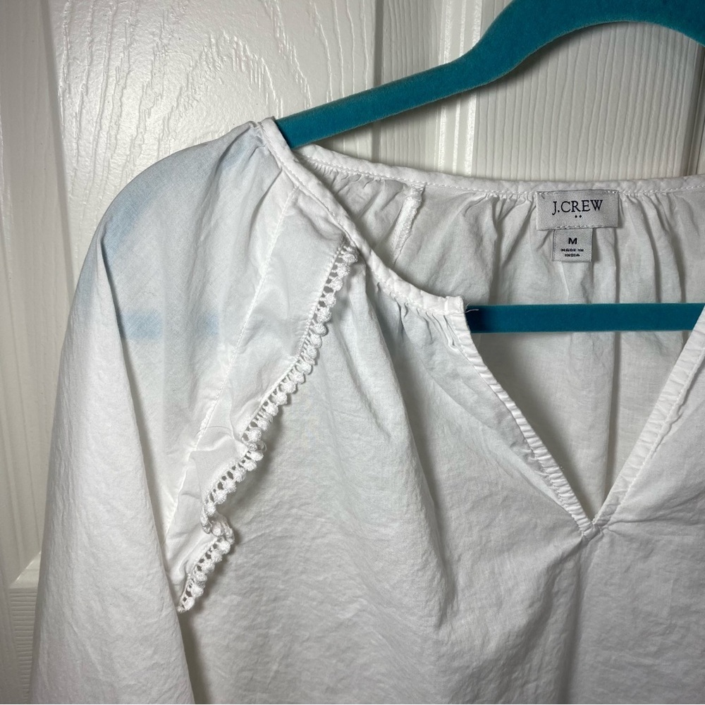 White J. Crew Blouse with Pom Pom Detailing - Picture 3 of 10